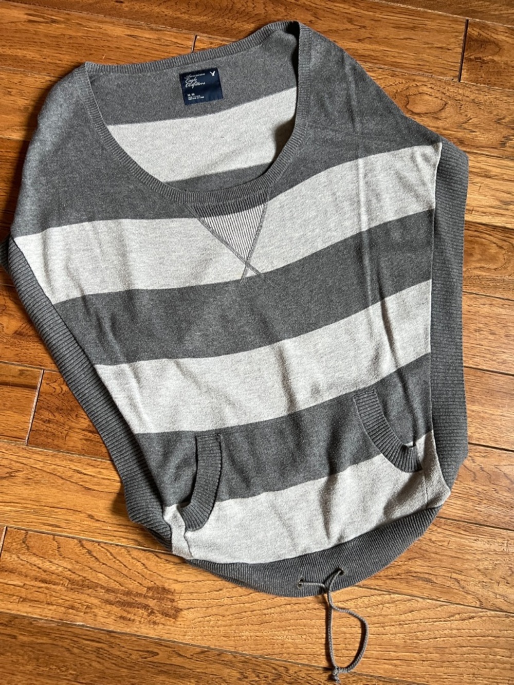 American eagle Gray & Light oversized Gray Striped  Pullover